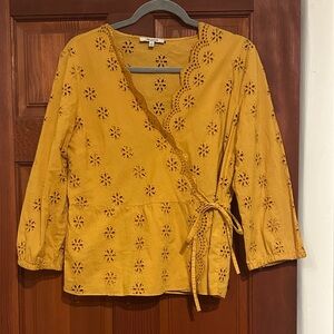Madewell Mustard Eyelet Wrap Blouse